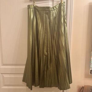 Scoop Women Faux Leather Pleaded Green A-Line Skirt Sz XL (16-18)  side Zipper.
